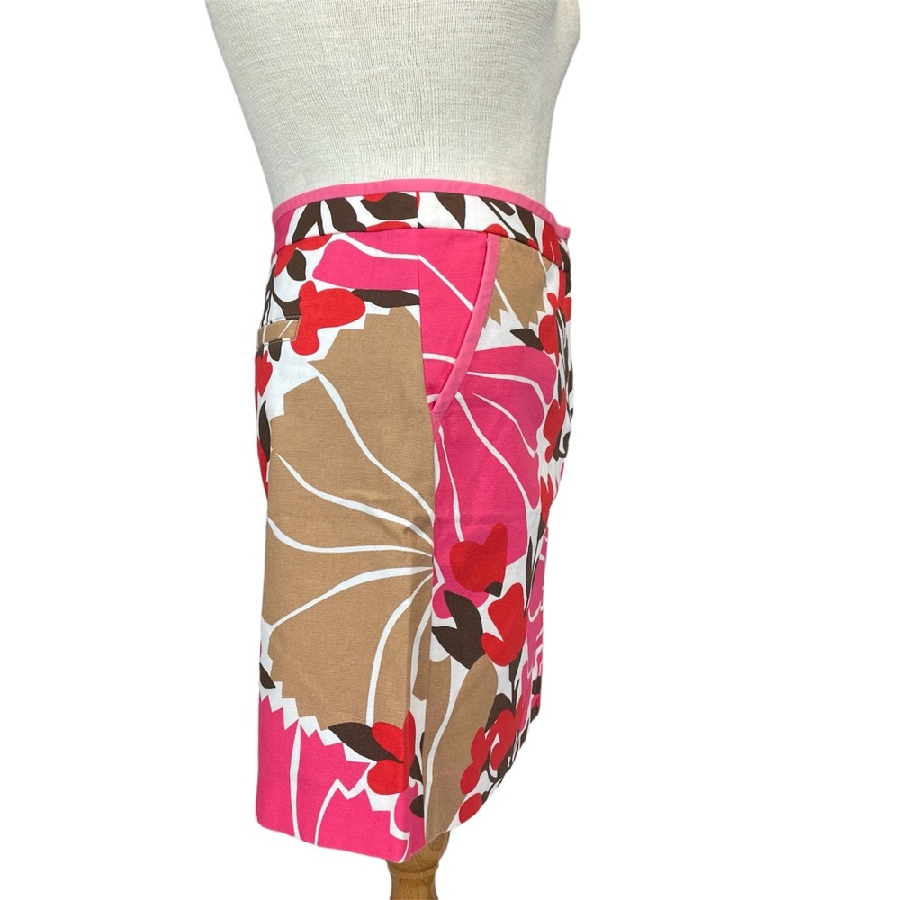 J. Crew Cotton Floral Print Canvas Mini Skirt in Pink White Tan & Red Size 6 - Picture 4 of 12